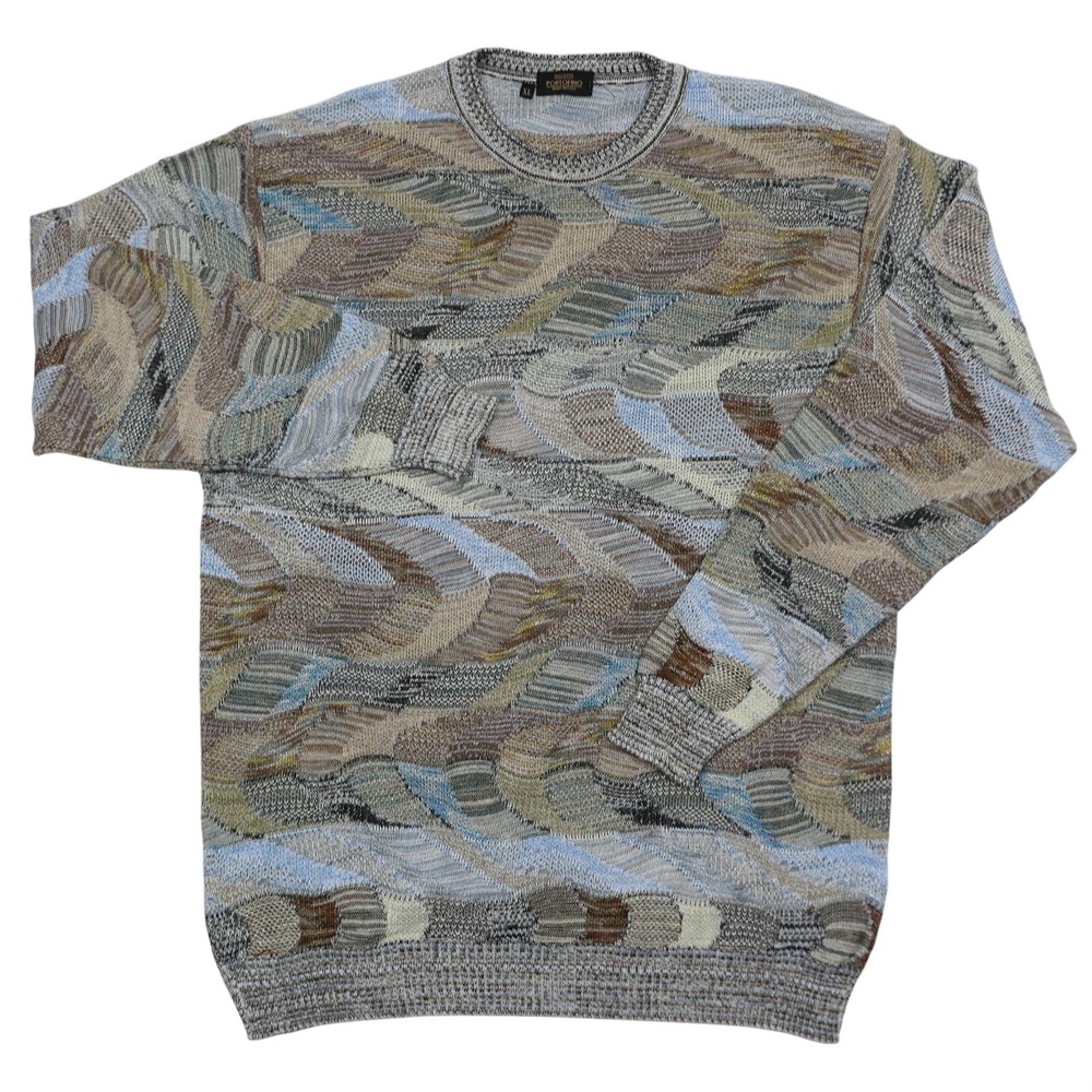 VTG Riscatio Portofino Mens XL 3D Textured Knit Sweater Abstract Italy Cotton